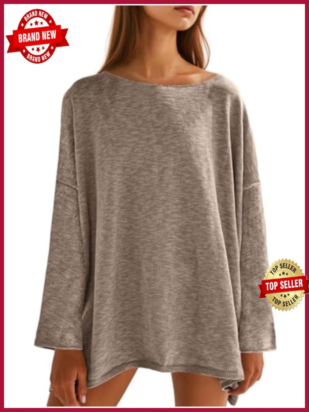 Womens Oversized Long Sleeve Knitted Lightweight Sweater Tunic Top